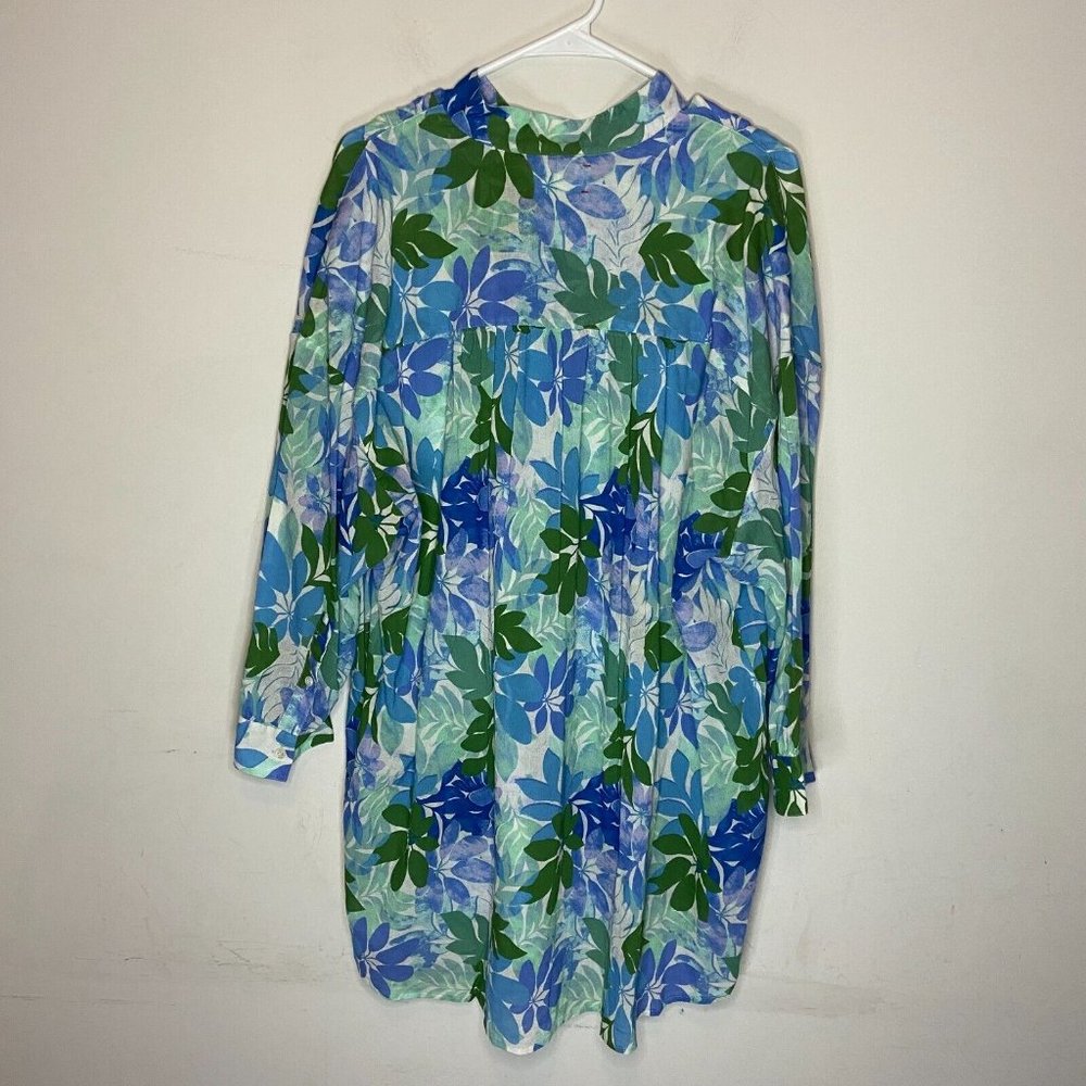 Xirena Neve Shirt Dress Women S Blue Green Sails Floral Button Front 100% Cotton - Picture 3 of 9